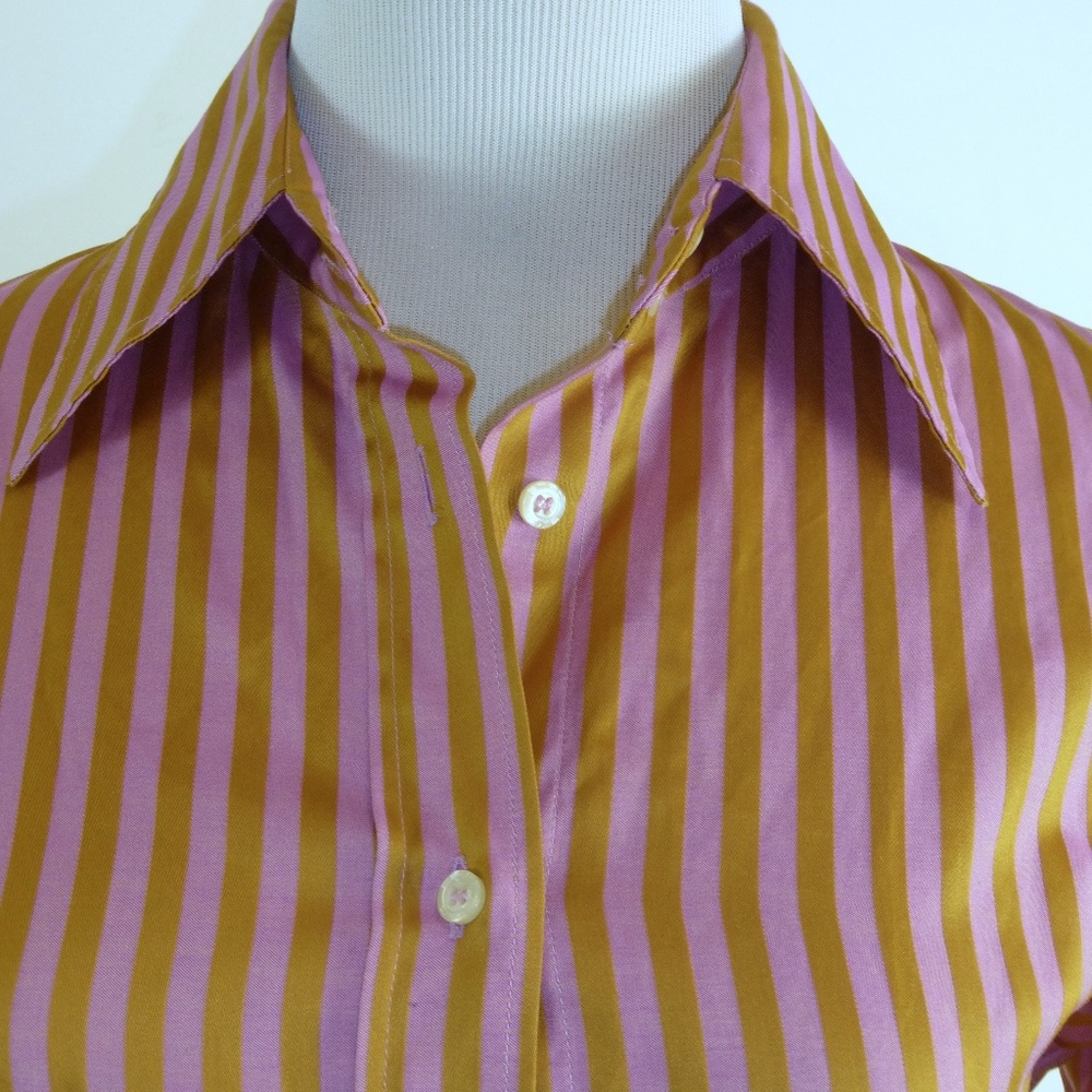 ETRO MILANO ITALY GOLD PINK STRIPE Shirt i42 M - Picture 2 of 6